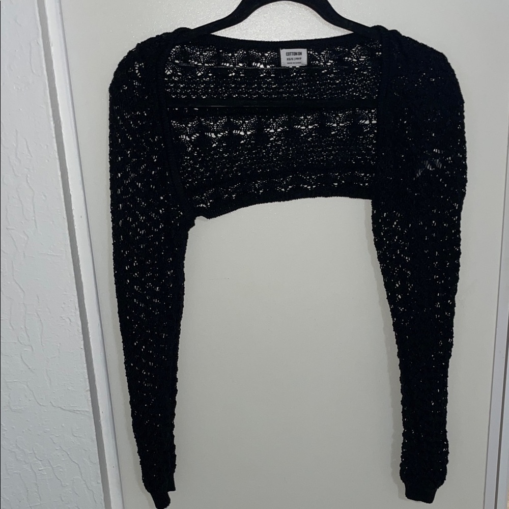 Cotton:On Black Open-Knit Shrug or Cropped Arm Sweater | XS/S